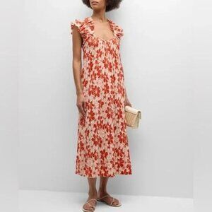 THE GREAT Cascade Dress in Burnt Red Hibiscus Flower  Size Small